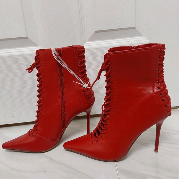 Steve Madden Allnight Leather Laced Stiletto Heel Booties - Picture 3 of 7